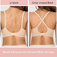 Dobreva Womens Push Up Wireless Bra Padded T Shirt Bras No Underwire Plunge Beige 32C