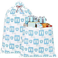 Leinuosen 2 Pcs 70 Inches Jumbo Baby Shower Bag Large Baby Footprint Gift Bags Oversized Plastic Gift Bags Extra Large Present B