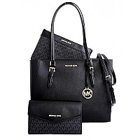 Michael Kors Charlotte Large 3In1 Tote Crossbody Handbag Leather Black