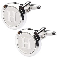 Dannyshi Mens Classic Stainless Steel Initial Cufflinks 26 Alphabet Initial Letter Cufflinks Business Wedding Shirts Az H