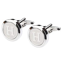 Dannyshi Mens Classic Stainless Steel Initial Cufflinks 26 Alphabet Initial Letter Cufflinks Business Wedding Shirts Az H