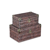 Estina Set Of 2 Woven Vinyl Pattern Wood Boxes Brown