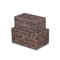 Estina Set Of 2 Woven Vinyl Pattern Wood Boxes Brown