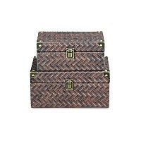 Estina Set Of 2 Woven Vinyl Pattern Wood Boxes Brown