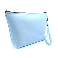 Pihnsdua Blue Cosmetic Bag For Women Travel Small Makeup Pouch Water Resistant Pu Leather Cosmetic Storage Bag With Zip