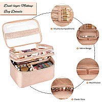 Ocheal Makeup Bag Double Layer Cosmetic Cases Travel Makeup Organizer Toiletry Bags Large Make Up Bag For Women Girls With Adju