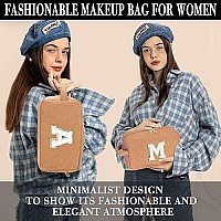 Yoolife Initial Makeup Bags For Women Travel Cosmetic Bag Make Up Bag Large Makeup Bag Travel Essentials Brown Makeup Bag Cute