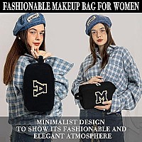 Yoolife Black Cute Travel Makeup Bag Sister Gifts Girlfriend Gifts Monogram Makeup Bag Make Up Bag Large Cosmetic Bags For Wom