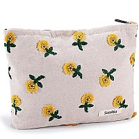 Zlfsrq Daisy Flower Makeup Bag Travel Cute Floral Cosmetic Bags For Women Large Floral Embroidery Makeup Pouch Zipper Cosmetic P