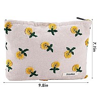 Zlfsrq Daisy Flower Makeup Bag Travel Cute Floral Cosmetic Bags For Women Large Floral Embroidery Makeup Pouch Zipper Cosmetic P