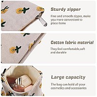 Zlfsrq Daisy Flower Makeup Bag Travel Cute Floral Cosmetic Bags For Women Large Floral Embroidery Makeup Pouch Zipper Cosmetic P