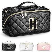 Topeast Travel Makeup Bag Personalized Initial Toiletry Bag With Zipper Cute Makeup Pouch Pu Leather Waterproof Cosmetic Bag