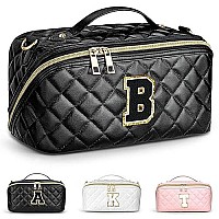 Topeast Initial Makeup Bag Cosmetic Bag Large Capacity Personalized Makeup Bag Quilted Travel Makeup Bag Case Waterproof Toilet