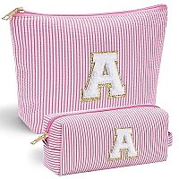 Yoolife Personalized Teen Girl Gifts Initial Cute Pink Cosmetic Makeup Bag Make Up Bag Travel Toiletry Bag For Her Mom Girlfrien