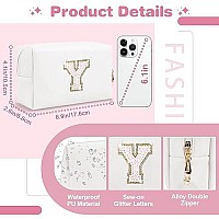 Small Initial Patch Makeup Bag Personalized Gifts Make Up Bag White Cute Pu Leather Glitter Letter Cosmetic Bag With Zipper Tren