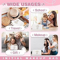 Small Initial Patch Makeup Bag Personalized Gifts Make Up Bag White Cute Pu Leather Glitter Letter Cosmetic Bag With Zipper Tren