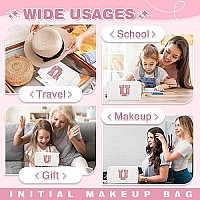 Small Initial Patch Makeup Bag Personalized Gifts Make Up Bag White Cute Pu Leather Glitter Letter Cosmetic Bag With Zipper Tren