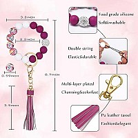 Baosiwa Silicone Beaded Bracelet Keychain Plum Flower Wristlet Key Ring Bangle Chains Christmas Gifts For Women Girls With Leath