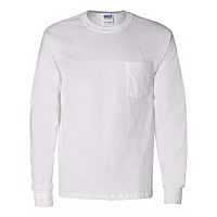 Gildan Ultra Cotton Long Sleeve Pocket Tshirt White L