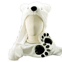 Costume Polar Bear Plush Hat With Mittens Paw Prints By Hatbutik