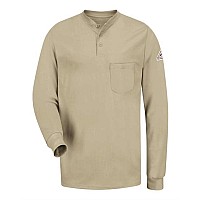 Bulwark Long Sleeve Tagless Henley Shirt Long Sizes Khaki Lt