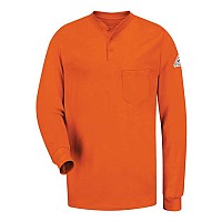 Bulwark Long Sleeve Tagless Henley Shirt Orange M