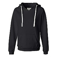 J America Womens Sueded Vneck Hooded Sweatshirt Black L