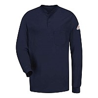 Bulwark Long Sleeve Tagless Henley Shirt Navy L