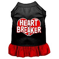 Heart Breaker Screen Print Dog Dress Black with Red Med