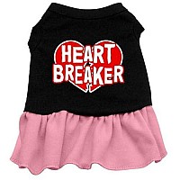 Heart Breaker Screen Print Dog Dress Black with Light Pink XL