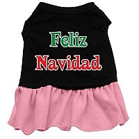 Feliz Navidad Screen Print Dress Black with Pink XL