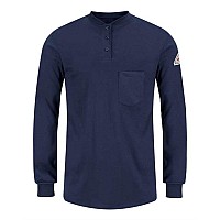 Bulwark Womens Long Sleeve Tagless Henley Shirt Navy L