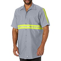 Red Kap Mens Enhanced Visibility Industrial Work Shirt Grey With Yellowgreen Visibility Trim Short Sleeve Large