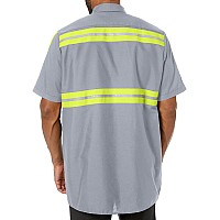 Red Kap Mens Enhanced Visibility Industrial Work Shirt Grey With Yellowgreen Visibility Trim Short Sleeve Large