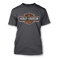 Harleydavidson Mens Elongated Orange Bar Shield Charcoal Tshirt 30291961 L