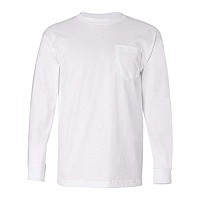 Bayside Usamade Long Sleeve Tshirt With A Pocket White Xl