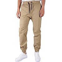 Italymorn Khaki Joggers For Men With Pockets Khaki Large