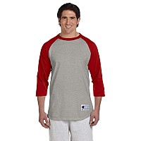 Champion Mens Raglan Baseball Tshirt Oxford Grayscarlet Medium