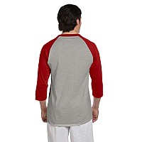 Champion Mens Raglan Baseball Tshirt Oxford Grayscarlet Medium