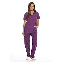 Just Love Womens Scrub Sets Six Pocket Medical Scrubs Vneck With Cargo Pant Eggplant Large