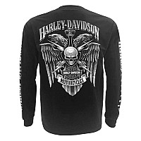 Harleydavidson Mens Skull Lightning Crest Graphic Long Sleeve Shirt Black