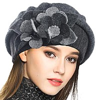 Vecry Lady French Beret 100 Wool Beret Floral Dress Beanie Winter Hat Floralgrey