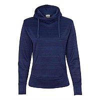 J America Womens Odyssey Striped Performance Fleece Lapover Hooded Sweatshirt Sapphire M