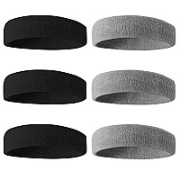 Beace Sweatbands Sports Headband For Men Women 6Pcs Moisture Wicking Athletic Cotton Terry Cloth Sweatband For Tennis Baske