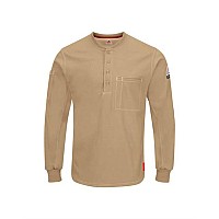 Bulwark Iq Series Plus Long Sleeve Henley Khaki M