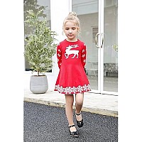 Smiling Pinker Little Girls Christmas Dress Reindeer Snowflake Xmas Gifts Winter Knit Sweater Dresses 45T Red