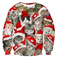 Raisevern Unisex Cute Ugly Christmas Cat Print Personalized Festival Pullover Sweater Sweatshirt For Teen Boys Girls 2017 Style