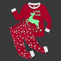 Dolphinfish Girls Pajamas Reindeer Glowinthedark Christmas Kids Pjs Cotton Toddler Clothes Size 8 Red