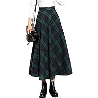 Long Skirts For Women Christmas Outfits Clothes Fall Winter High Waisted A Line Wool Plaid Maxi Skirt Long Green S