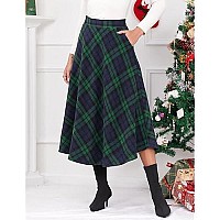 Long Skirts For Women Christmas Outfits Clothes Fall Winter High Waisted A Line Wool Plaid Maxi Skirt Long Green S